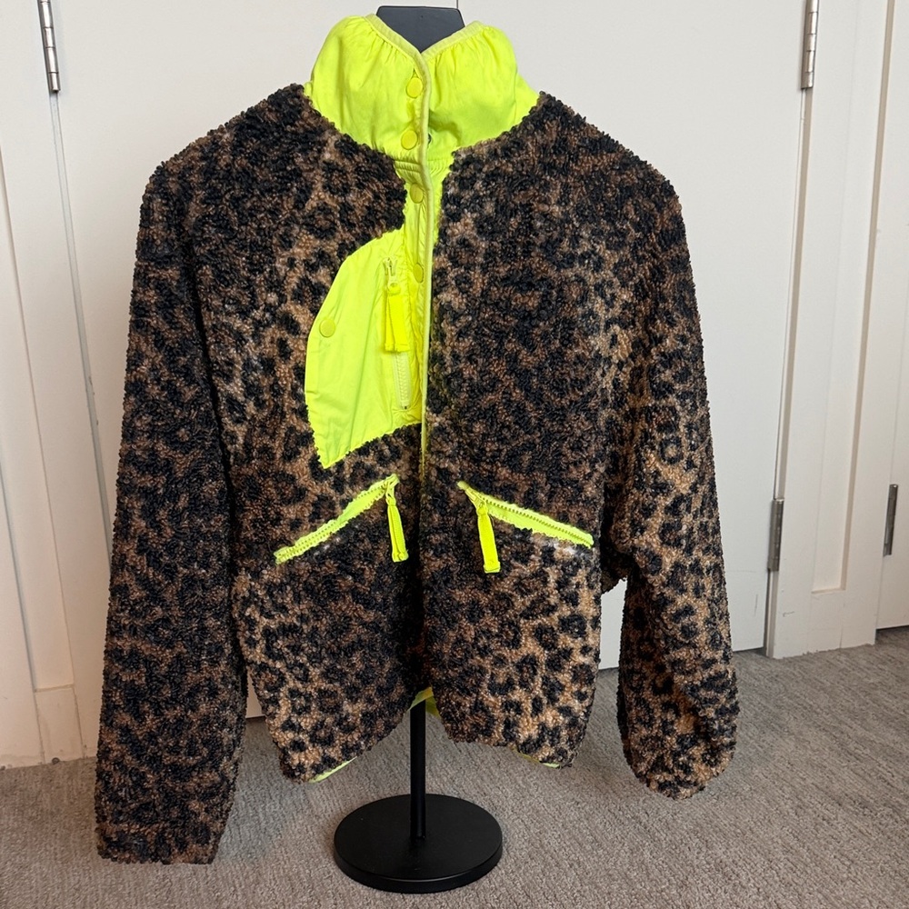 FP Movement by Free People Neon Accented Leopard Teddy Jacket